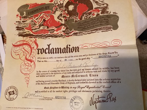 Vtg 1950 cert neptunus rex - vtg,